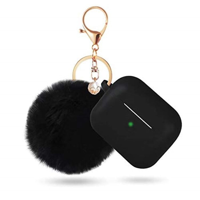 Wholesale AirpodsPro Hair Ball Keychain Plush Silicone Earphone Cases JDC-EPC-LXG003 Earphone cases 莱鑫格 black airpods pro Wholesale Jewelry JoyasDeChina Joyas De China