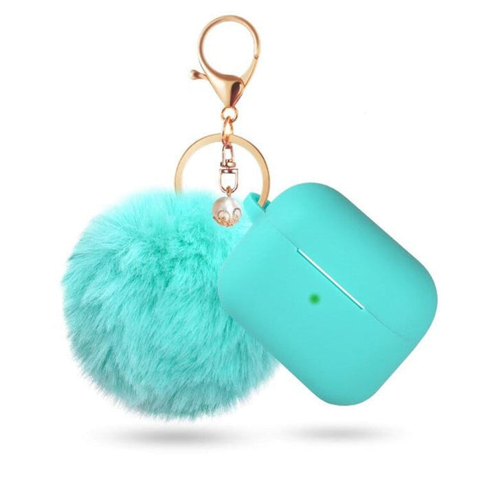 Wholesale AirpodsPro Hair Ball Keychain Plush Silicone Earphone Cases JDC-EPC-LXG003 Earphone cases 莱鑫格 Mint Green airpods pro Wholesale Jewelry JoyasDeChina Joyas De China