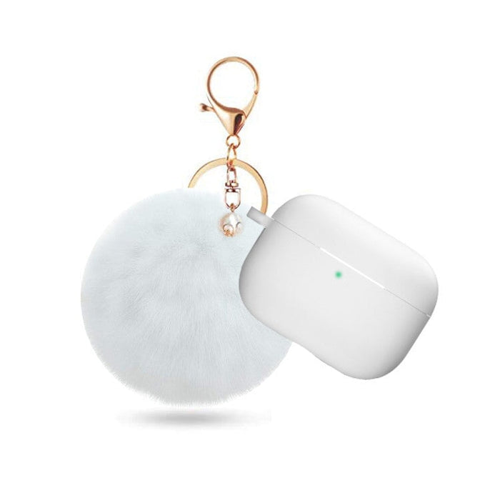 Wholesale AirpodsPro Hair Ball Keychain Plush Silicone Earphone Cases JDC-EPC-LXG003 Earphone cases 莱鑫格 white airpods pro Wholesale Jewelry JoyasDeChina Joyas De China