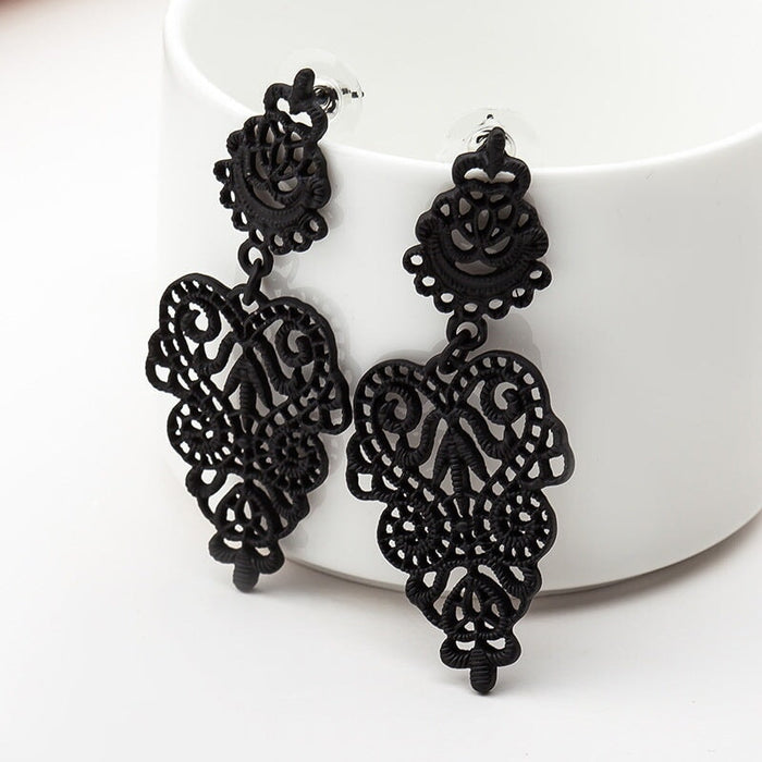 Wholesale Alloy Black Flower Leaf Earrings JDC-ES-GM006 Earrings 冈麦 #2 Leaves Wholesale Jewelry JoyasDeChina Joyas De China