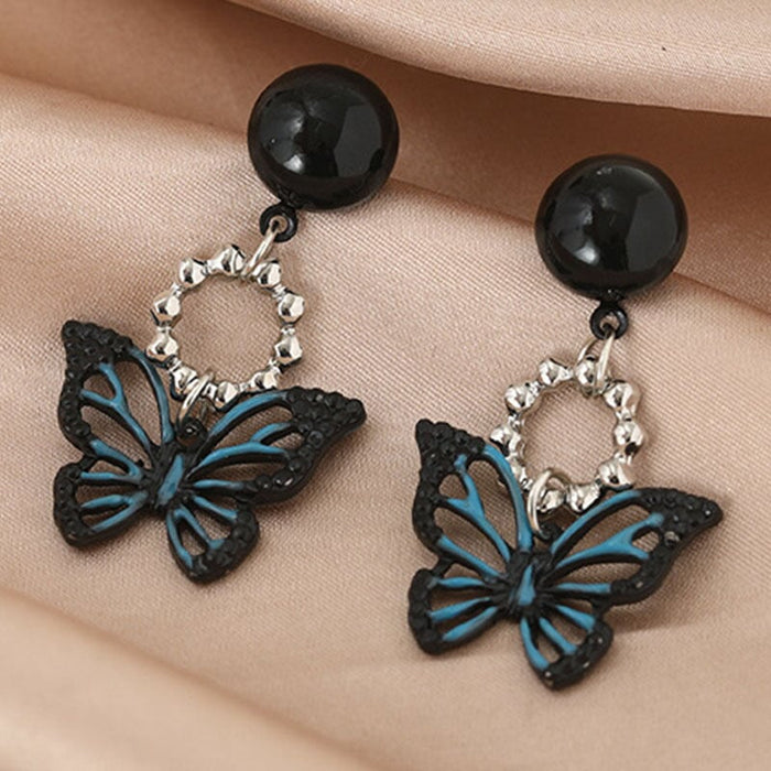 Wholesale Alloy Black Flower Leaf Earrings JDC-ES-GM006 Earrings 冈麦 #4 Butterfly Wholesale Jewelry JoyasDeChina Joyas De China