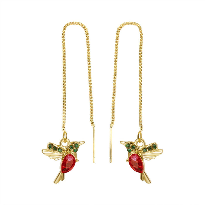 Wholesale Alloy Color Animal Necklace Vintage Bird Earrings JDC-ES-GM004 Earrings 冈麦 Ear line red Hummingbird Wholesale Jewelry JoyasDeChina Joyas De China