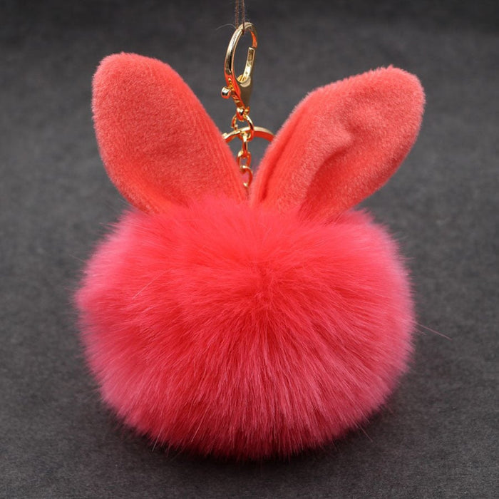 Wholesale Alloy Imitation Rabbit Hair Rabbit Ear Hair Ball Pom Pom Keychain JDC-KC-Zuge006 Keychains 祖格 Wholesale Jewelry JoyasDeChina Joyas De China