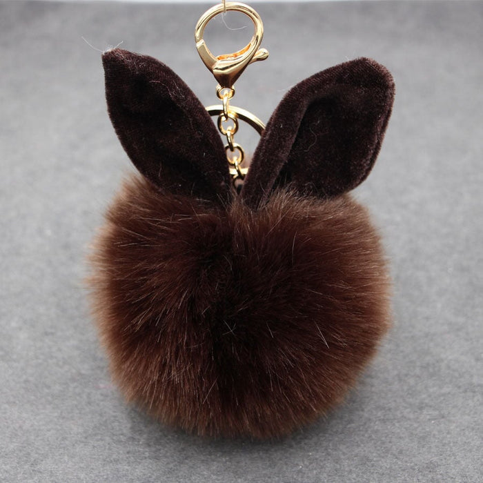 Wholesale Alloy Imitation Rabbit Hair Rabbit Ear Hair Ball Pom Pom Keychain JDC-KC-Zuge006 Keychains 祖格 Wholesale Jewelry JoyasDeChina Joyas De China