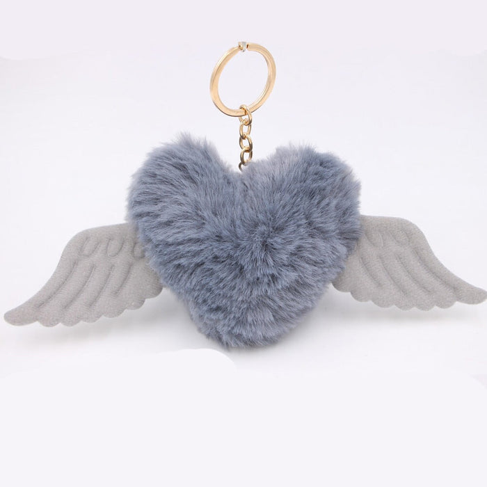 Wholesale Alloy Imitation Rex Rabbit Fur Heart Shaped Wings Fur Ball Pom Pom Keychain JDC-KC-Zuge015 Keychains 祖格 Wholesale Jewelry JoyasDeChina Joyas De China