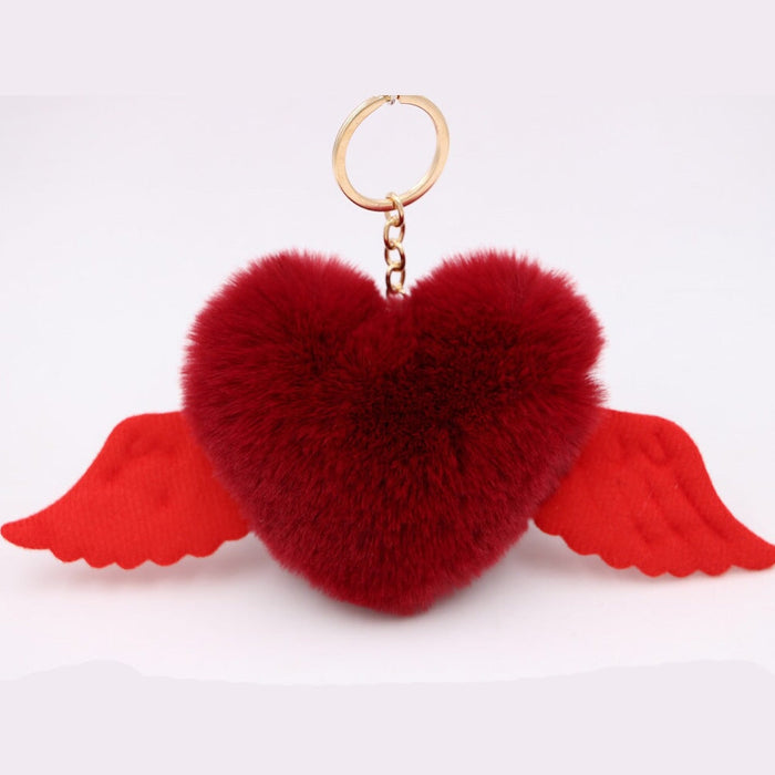 Wholesale Alloy Imitation Rex Rabbit Fur Heart Shaped Wings Fur Ball Pom Pom Keychain JDC-KC-Zuge015 Keychains 祖格 Wholesale Jewelry JoyasDeChina Joyas De China