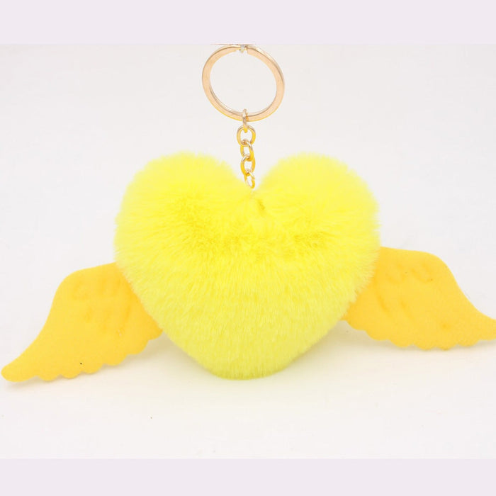 Wholesale Alloy Imitation Rex Rabbit Fur Heart Shaped Wings Fur Ball Pom Pom Keychain JDC-KC-Zuge015 Keychains 祖格 Wholesale Jewelry JoyasDeChina Joyas De China