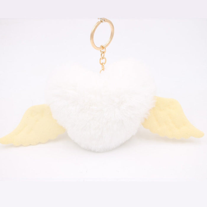 Wholesale Alloy Imitation Rex Rabbit Fur Heart Shaped Wings Fur Ball Pom Pom Keychain JDC-KC-Zuge015 Keychains 祖格 Wholesale Jewelry JoyasDeChina Joyas De China