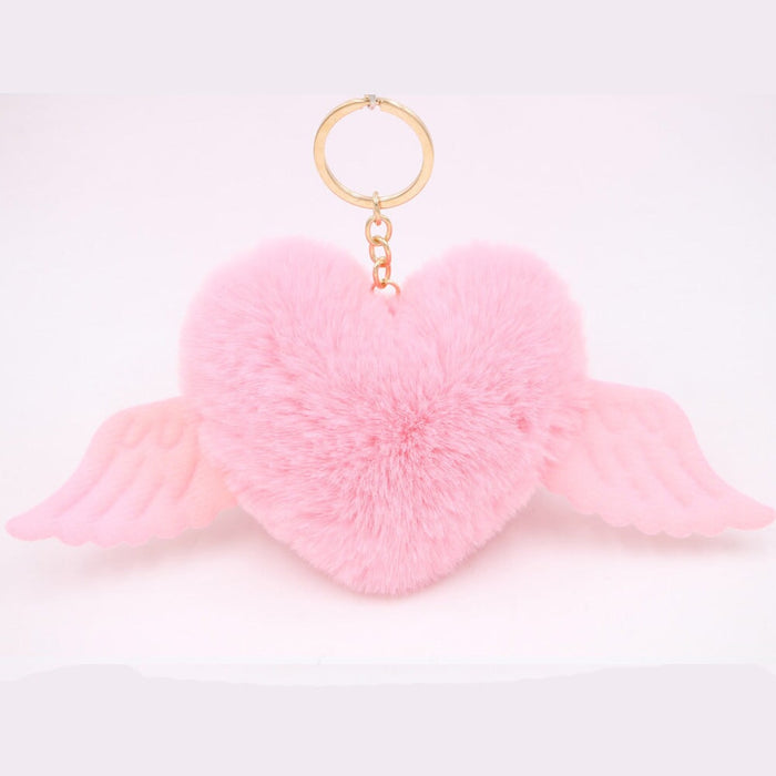 Wholesale Alloy Imitation Rex Rabbit Fur Heart Shaped Wings Fur Ball Pom Pom Keychain JDC-KC-Zuge015 Keychains 祖格 Wholesale Jewelry JoyasDeChina Joyas De China