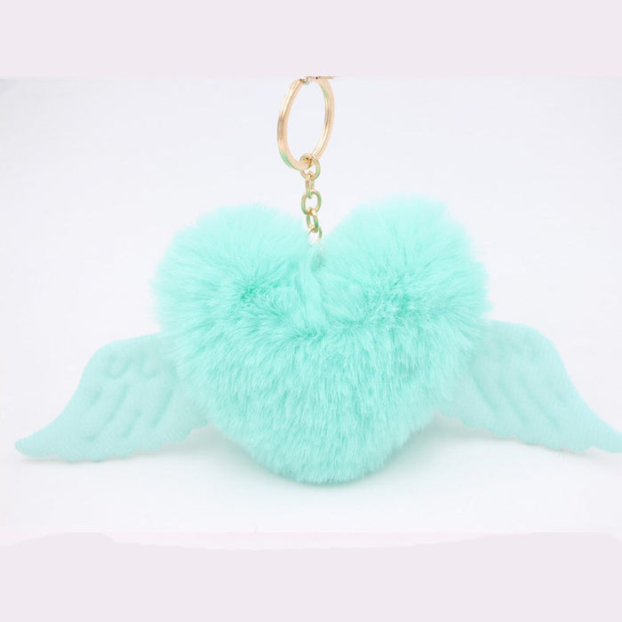 Wholesale Alloy Imitation Rex Rabbit Fur Heart Shaped Wings Fur Ball Pom Pom Keychain JDC-KC-Zuge015 Keychains 祖格 mint green / Wholesale Jewelry JoyasDeChina Joyas De China