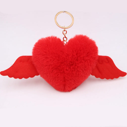 Wholesale Alloy Imitation Rex Rabbit Fur Heart Shaped Wings Fur Ball Pom Pom Keychain JDC-KC-Zuge015 Keychains 祖格 red / Wholesale Jewelry JoyasDeChina Joyas De China