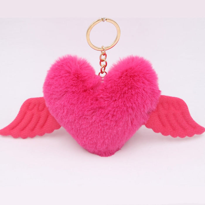 Wholesale Alloy Imitation Rex Rabbit Fur Heart Shaped Wings Fur Ball Pom Pom Keychain JDC-KC-Zuge015 Keychains 祖格 Rose / Wholesale Jewelry JoyasDeChina Joyas De China