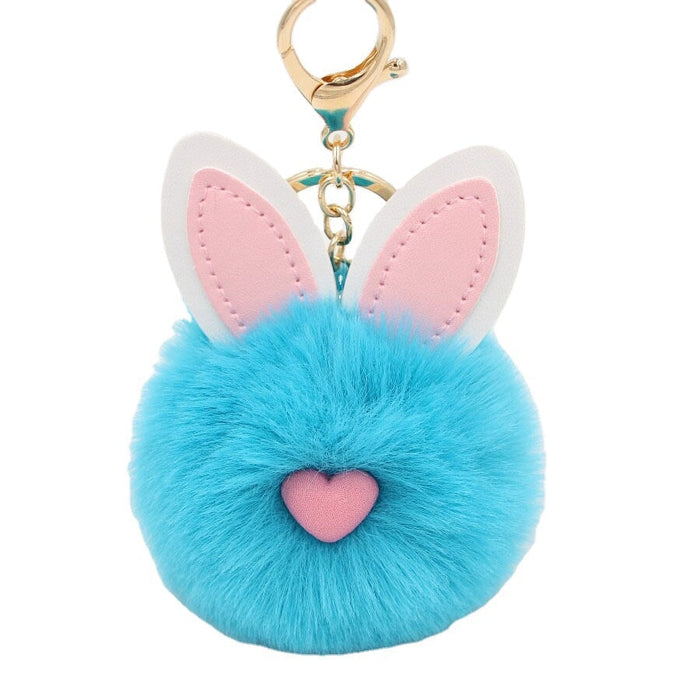 Wholesale Alloy Imitation Rex Rabbit Fur PU Leather Rabbit Ear Hair Ball Pom Pom Keychain JDC-KC-Zuge011 Keychains 祖格 Wholesale Jewelry JoyasDeChina Joyas De China