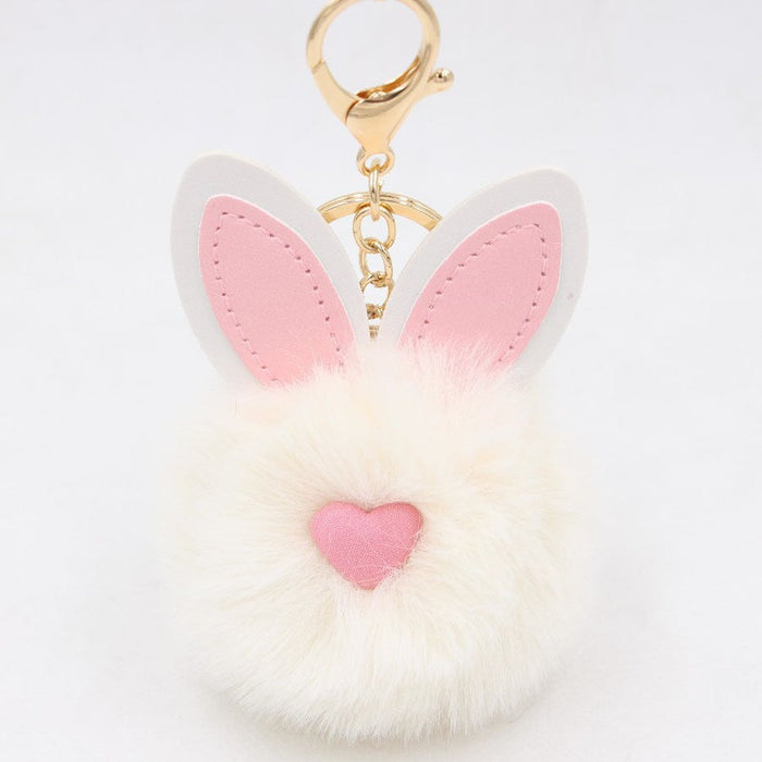 Wholesale Alloy Imitation Rex Rabbit Fur PU Leather Rabbit Ear Hair Ball Pom Pom Keychain JDC-KC-Zuge011 Keychains 祖格 beige / Wholesale Jewelry JoyasDeChina Joyas De China