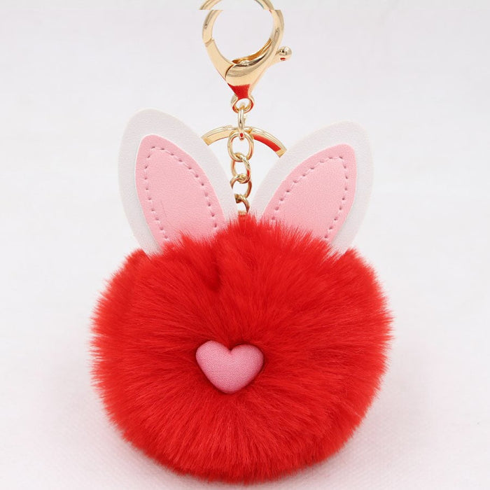 Wholesale Alloy Imitation Rex Rabbit Fur PU Leather Rabbit Ear Hair Ball Pom Pom Keychain JDC-KC-Zuge011 Keychains 祖格 Bright red / Wholesale Jewelry JoyasDeChina Joyas De China