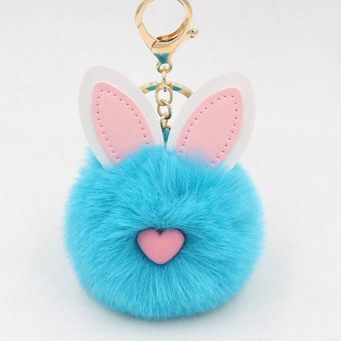 Wholesale Alloy Imitation Rex Rabbit Fur PU Leather Rabbit Ear Hair Ball Pom Pom Keychain JDC-KC-Zuge011 Keychains 祖格 Lake blue / Wholesale Jewelry JoyasDeChina Joyas De China