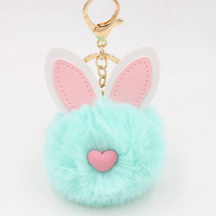 Wholesale Alloy Imitation Rex Rabbit Fur PU Leather Rabbit Ear Hair Ball Pom Pom Keychain JDC-KC-Zuge011 Keychains 祖格 mint green / Wholesale Jewelry JoyasDeChina Joyas De China