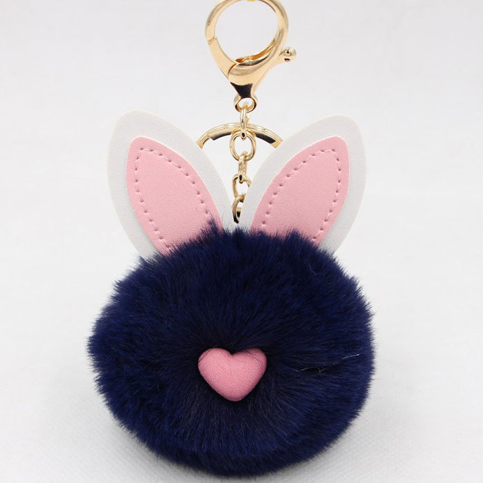 Wholesale Alloy Imitation Rex Rabbit Fur PU Leather Rabbit Ear Hair Ball Pom Pom Keychain JDC-KC-Zuge011 Keychains 祖格 Tibetan green / Wholesale Jewelry JoyasDeChina Joyas De China