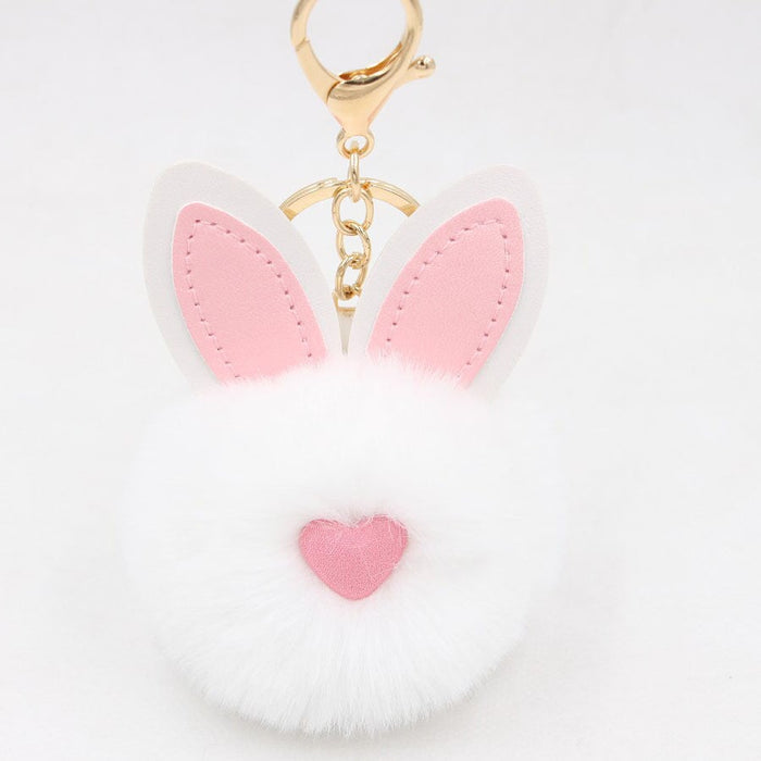 Wholesale Alloy Imitation Rex Rabbit Fur PU Leather Rabbit Ear Hair Ball Pom Pom Keychain JDC-KC-Zuge011 Keychains 祖格 White / Wholesale Jewelry JoyasDeChina Joyas De China