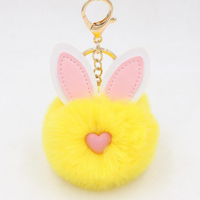 Wholesale Alloy Imitation Rex Rabbit Fur PU Leather Rabbit Ear Hair Ball Pom Pom Keychain JDC-KC-Zuge011 Keychains 祖格 yellow / Wholesale Jewelry JoyasDeChina Joyas De China