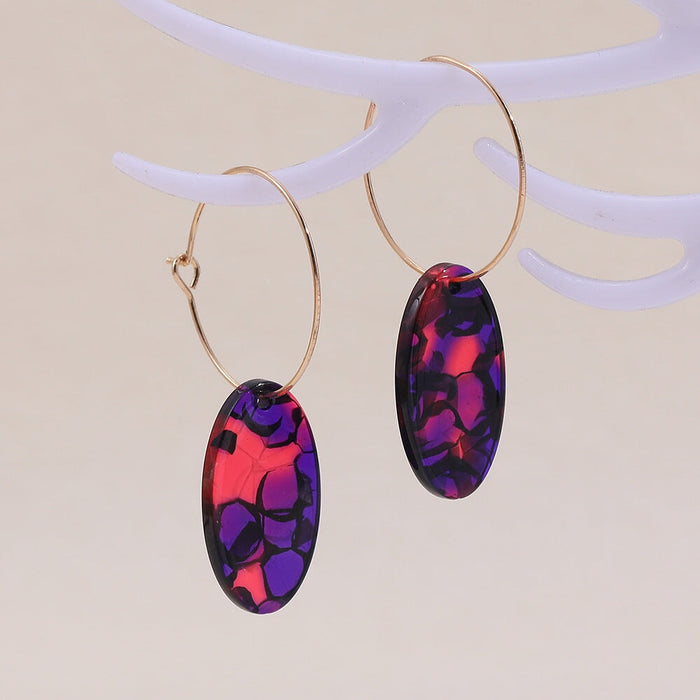 Wholesale Alloy Oval Acetate Earrings JDC-ES-Ruol009 Earrings 若龙 Transparent purple A11-1-3-1 Wholesale Jewelry JoyasDeChina Joyas De China