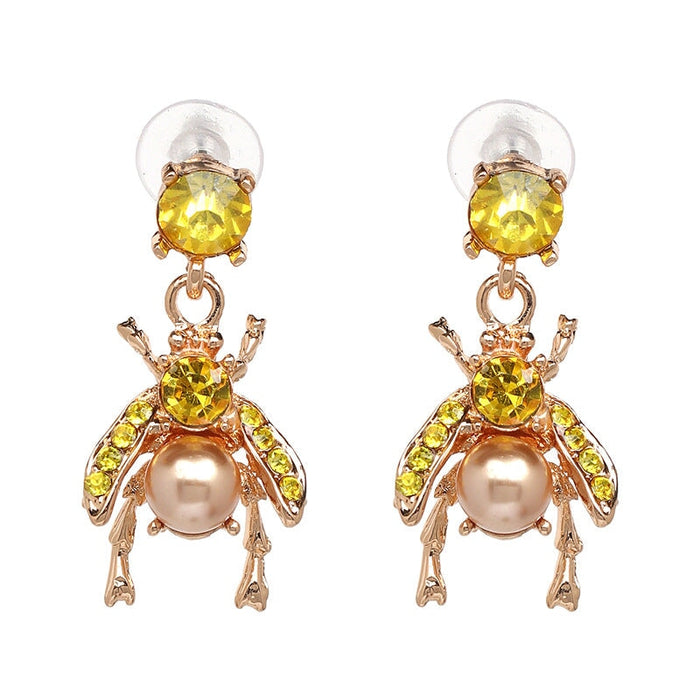 Wholesale Alloy Rhinestone Bee Insect Earrings JDC-ES-JJ353 Earrings 聚嘉 yellow Wholesale Jewelry JoyasDeChina Joyas De China