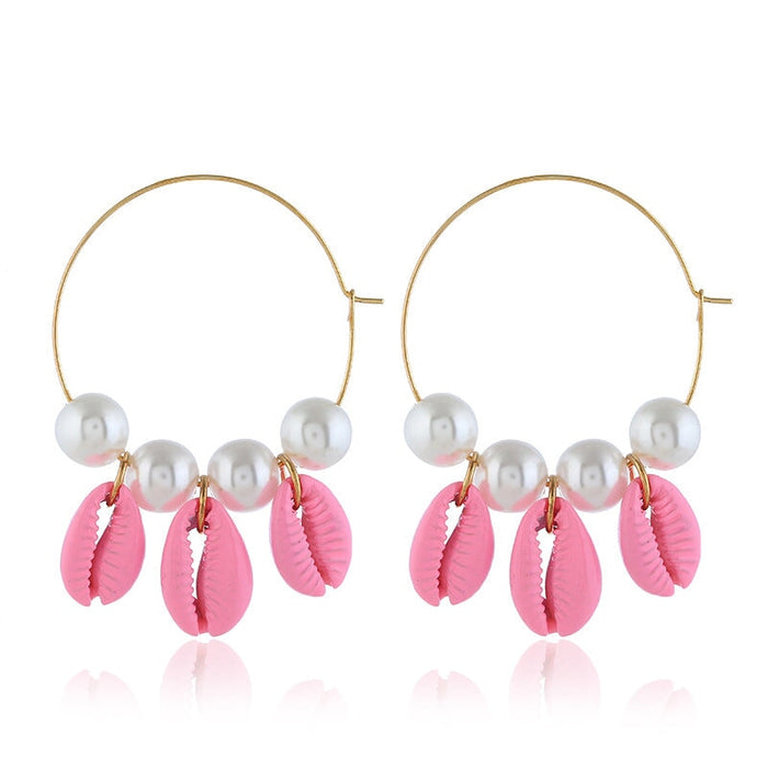 Wholesale Alloy Shell Pearl Earrings JDC-ES-Duoh009 Earrings 朵涵 pink Wholesale Jewelry JoyasDeChina Joyas De China