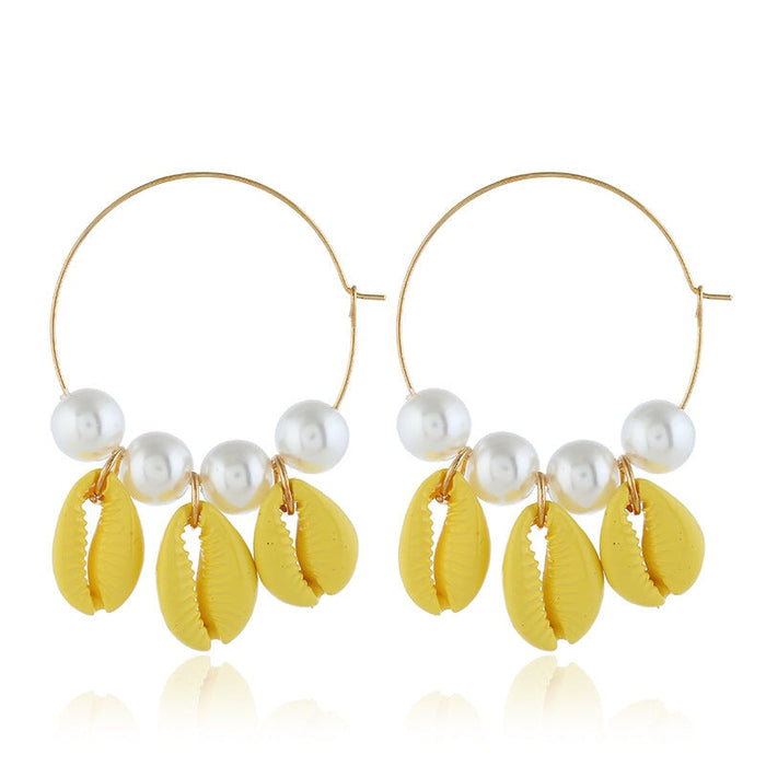Wholesale Alloy Shell Pearl Earrings JDC-ES-Duoh009 Earrings 朵涵 yellow Wholesale Jewelry JoyasDeChina Joyas De China