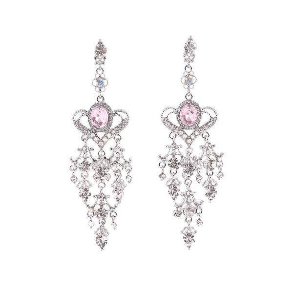Wholesale Baroque Pink Crystal Heart Tassel Earrings JDC-ES-jw010 Earrings 佳伟 Wholesale Jewelry JoyasDeChina Joyas De China