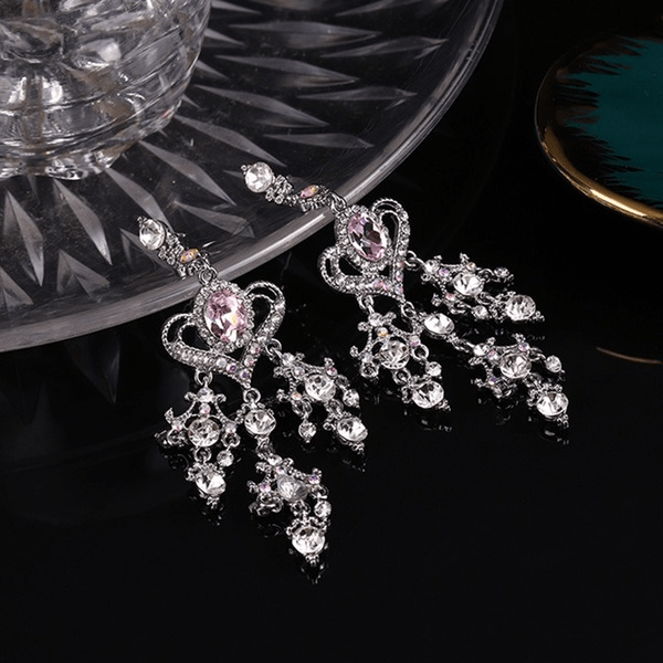 Wholesale Baroque Pink Crystal Heart Tassel Earrings JDC-ES-jw010 Earrings 佳伟 Wholesale Jewelry JoyasDeChina Joyas De China