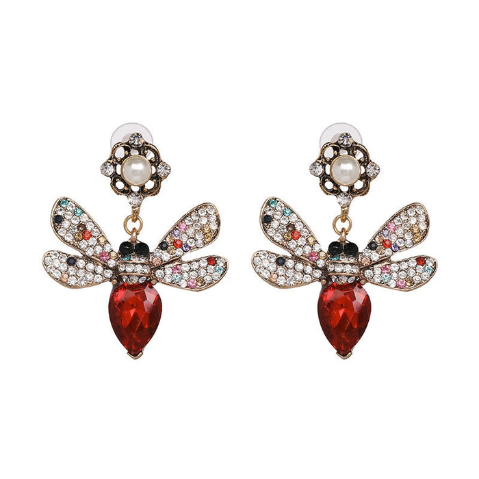 Wholesale Bee Metal Rhinestone Earrings JDC-ES-JJ354 Earrings 聚嘉 red Wholesale Jewelry JoyasDeChina Joyas De China