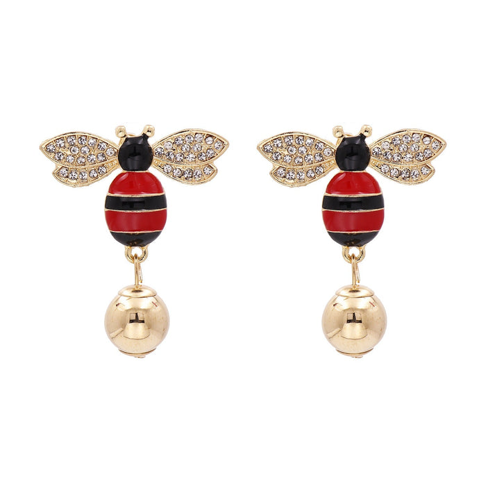 Wholesale Bee Pearl Alloy Rhinestone Earrings JDC-ES-JJ358 Earrings 聚嘉 red Wholesale Jewelry JoyasDeChina Joyas De China