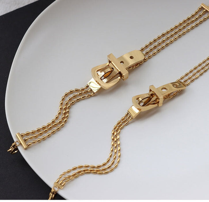 Wholesale Belt Buckle Rice Bead Chain 18k Gold Titanium Steel Bracelet JDC-BT-XYi003 Bracelet 鑫艺 Wholesale Jewelry JoyasDeChina Joyas De China