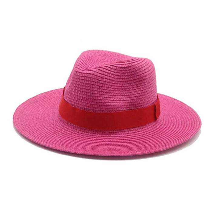 Wholesale Black Belt Outdoor Beach Straw Hat JDC-FH-Guanchuan003 Fashionhat 冠川 rose red M(56-58cm) Wholesale Jewelry JoyasDeChina Joyas De China