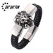 Wholesale black leather lion head stainless steel bracelet JDC-BT-RShen004 Bracelet 日盛 Steel color 165mm Wholesale Jewelry JoyasDeChina Joyas De China