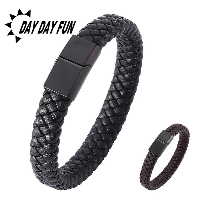 Wholesale black leather stainless steel bracelet JDC-BT-RShen001 Bracelet 日盛 Wholesale Jewelry JoyasDeChina Joyas De China