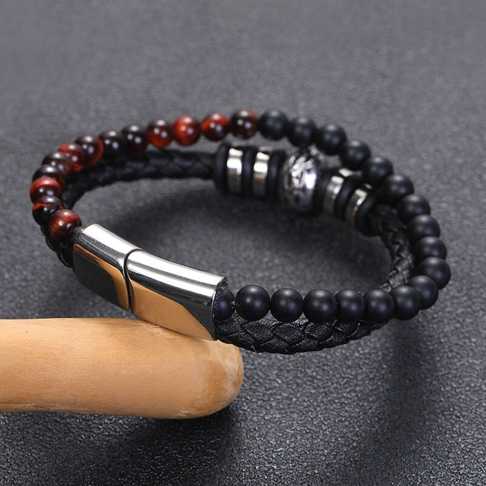 Wholesale Black Onyx Leather Stainless Steel Magnet Clasp Bracelet JDC-BT-Pfei004 Bracelet 璞菲 19CM Wholesale Jewelry JoyasDeChina Joyas De China