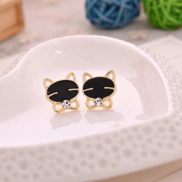 Wholesale Black Smiley Cat Alloy Earrings JDC-ES-Fangong003 Earrings 巩凡 Wholesale Jewelry JoyasDeChina Joyas De China