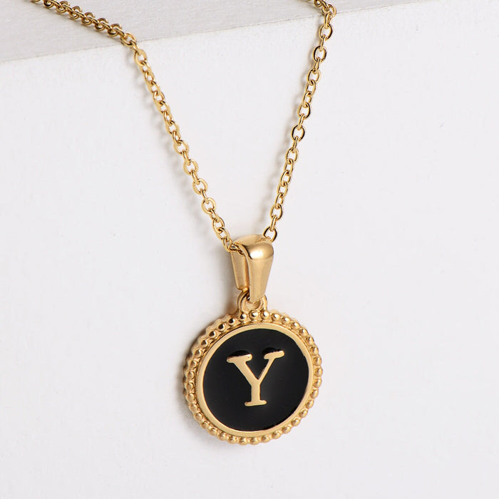 Wholesale black stainless steel gold-plated letter necklace JDC-NE-Aimi014 Necklaces 爱米萝 Wholesale Jewelry JoyasDeChina Joyas De China