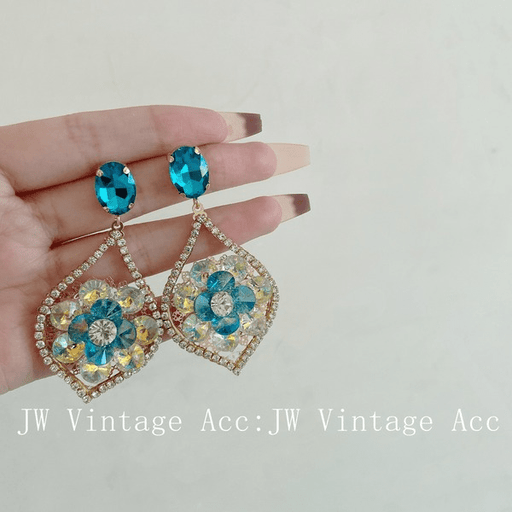 Wholesale blue copper zircon flower earrings JDC-ES-jw006 Earrings 佳伟 Wholesale Jewelry JoyasDeChina Joyas De China