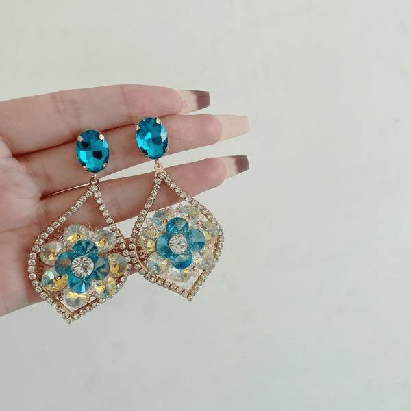 Wholesale blue copper zircon flower earrings JDC-ES-jw006 Earrings 佳伟 Wholesale Jewelry JoyasDeChina Joyas De China