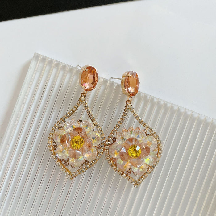 Wholesale blue copper zircon flower earrings JDC-ES-jw006 Earrings 佳伟 Crystal champagne color Wholesale Jewelry JoyasDeChina Joyas De China