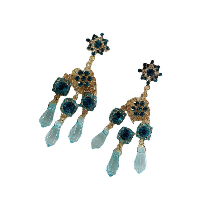 Wholesale blue crystal tassel metal earrings JDC-ES-JW017 Earrings 佳伟 Wholesale Jewelry JoyasDeChina Joyas De China
