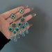 Wholesale blue crystal tassel metal earrings JDC-ES-JW017 Earrings 佳伟 blue Wholesale Jewelry JoyasDeChina Joyas De China