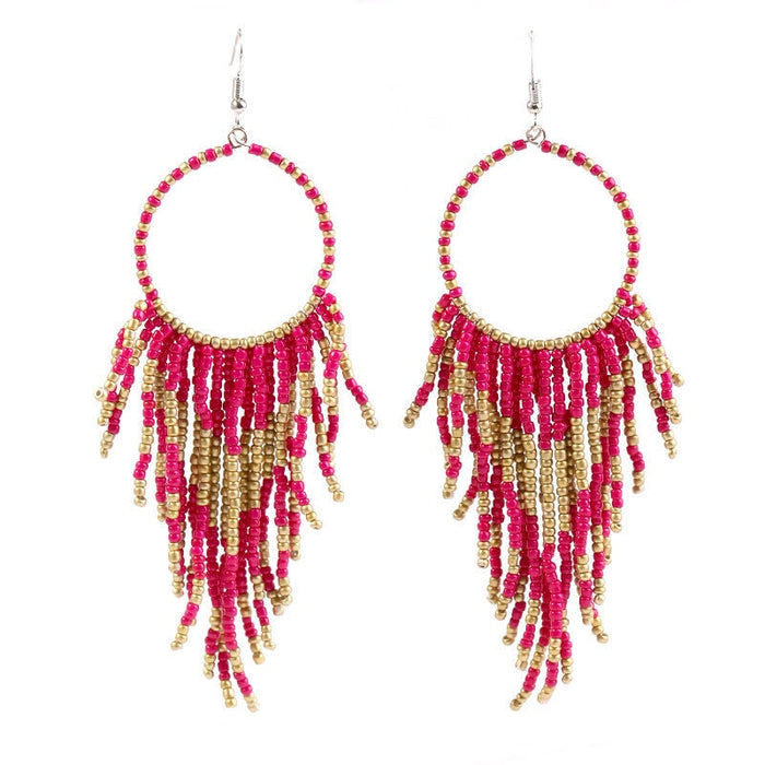 Wholesale Boho Copper Silk Rice Beads Tassel Earrings JDC-ES-Duoh001 Earrings 朵涵 Wholesale Jewelry JoyasDeChina Joyas De China