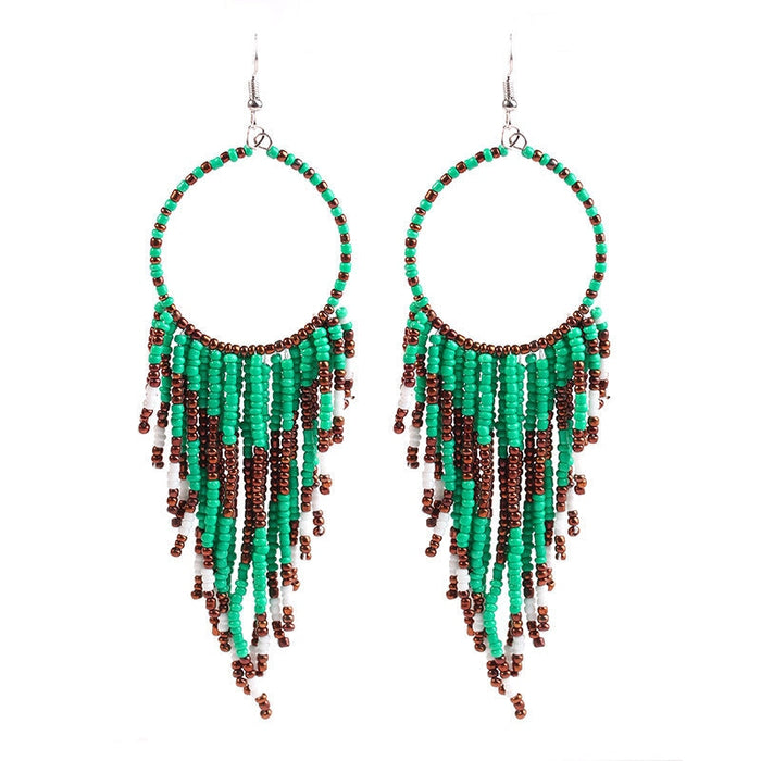 Wholesale Boho Copper Silk Rice Beads Tassel Earrings JDC-ES-Duoh001 Earrings 朵涵 A Wholesale Jewelry JoyasDeChina Joyas De China