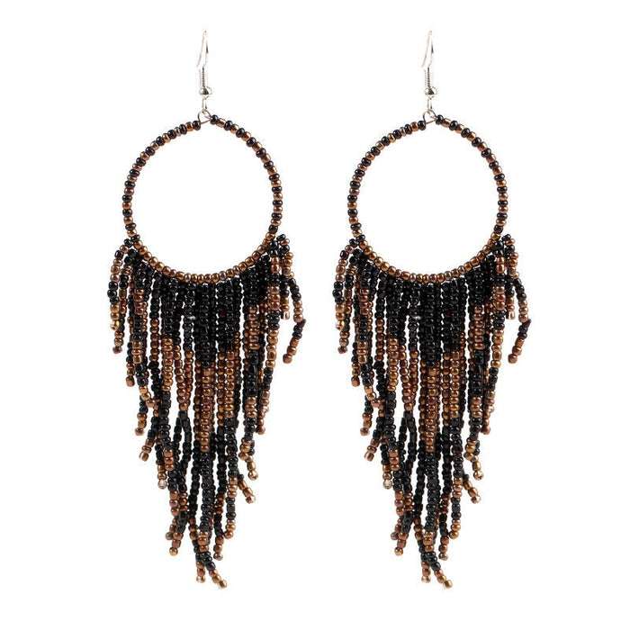 Wholesale Boho Copper Silk Rice Beads Tassel Earrings JDC-ES-Duoh001 Earrings 朵涵 C Wholesale Jewelry JoyasDeChina Joyas De China