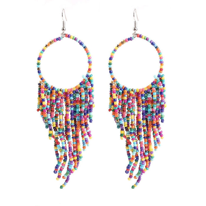 Wholesale Boho Copper Silk Rice Beads Tassel Earrings JDC-ES-Duoh001 Earrings 朵涵 E Wholesale Jewelry JoyasDeChina Joyas De China