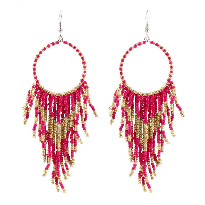 Wholesale Boho Copper Silk Rice Beads Tassel Earrings JDC-ES-Duoh001 Earrings 朵涵 G Wholesale Jewelry JoyasDeChina Joyas De China