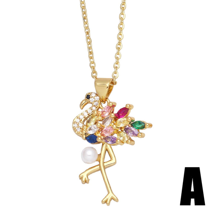 Wholesale Boho Flamingo Zircon Copper Plated 18k Gold Necklace JDC-NE-AS422 Necklaces 翱昇 Wholesale Jewelry JoyasDeChina Joyas De China